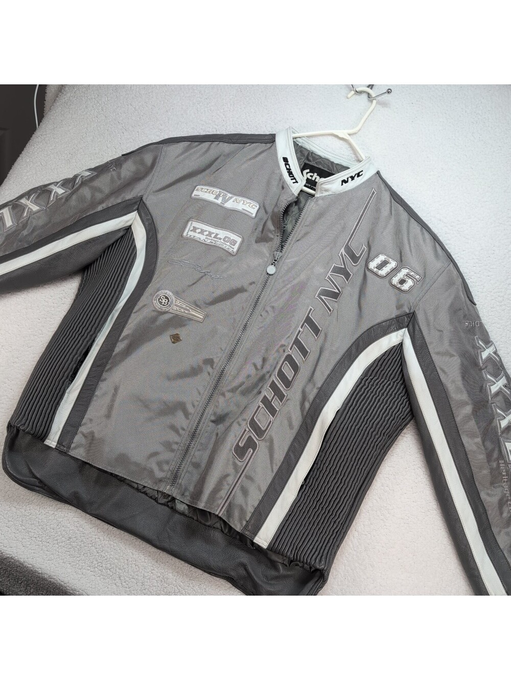 Vintage Schott NYC Motorcycle Leather Racing Jacket Mens 4XL Padded Zip Gray EUC